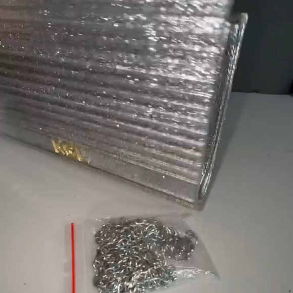 Kurt Geiger Glittering Silver Clutch with Rainbow Gemstones - Picture 2 of 6